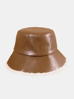 Men & Women PU Leather Wool Bucket Hat