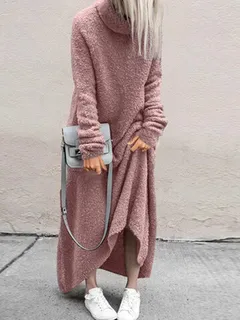 Polar alto Cuello Sólido Vestido