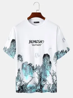 Letter Landscape Print T-shirts