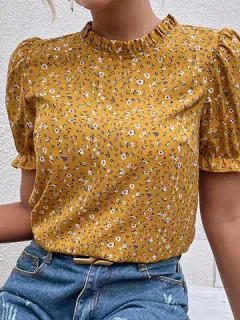 Blusa con ribete de volante floral de florecitas