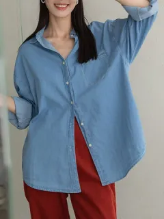 Camisa vaquera de manga larga unicolor