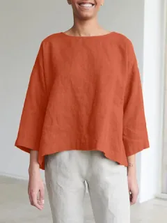 Blusa de algodón Solid Crew Cuello