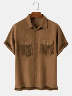 High Low Pocket Shirts with Fringe Detail