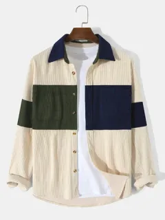 Hit Color Single Pocket Corduroy Shirts