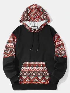 Ethnic Geometric Print Patchwork Hoodies