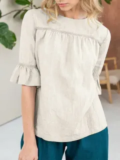 Blusa de manga con volantes y detalle de empalme
