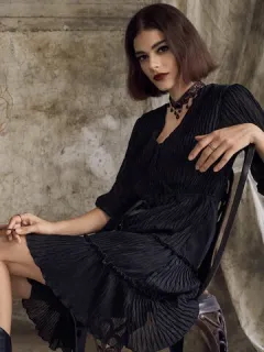 Cintura con cordón con textura sólida Vestido