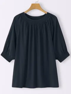Blusa de media manga fruncida sólida