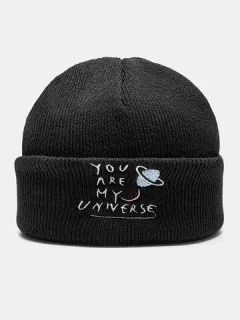 Unisex Letter Embroidery Planet Hat Beanie