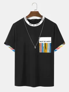 Watercolor Striped Letter Print T-shirts