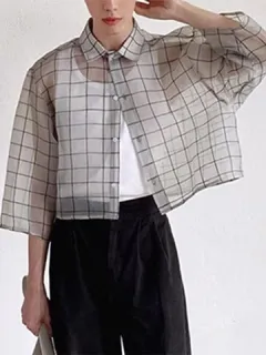Plaid Sheer Mesh Sheer Shirt