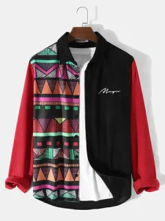 Contrast Patchwork Geometric Shirts
