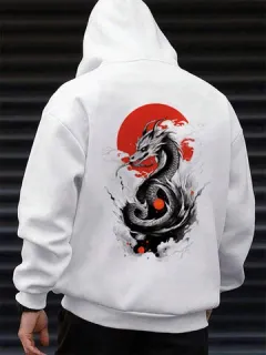 Red Sun Dragón Sudaderas con capucha con estampado trasero