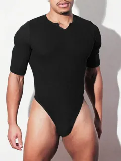 Half Sleeve Notch Neck Bodysuit