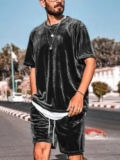 Solid Velvet Casual Set
