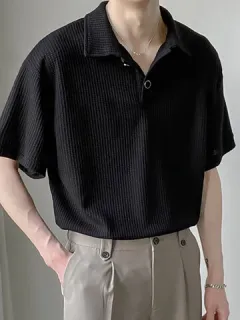 Men's Half-Sleeve Textured Lapel T-Shirt