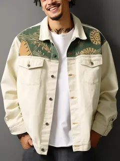 Jacket with plant print and patchwork