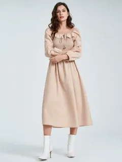 Corbata fruncida sólida al frente Vestido