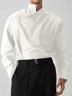 Oblique Button Plain Design Shirt