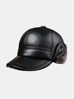 Trapper Hat Men's Thick Warm Outdoor Earflap Leather Hat