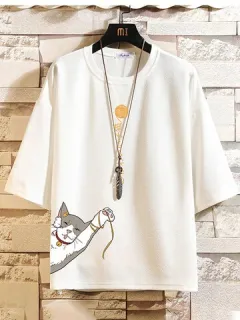 Japanese T-shirts with dropped shoulders Cat