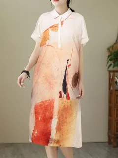 Mezcla Estampado Solapa Medio Botón Vestido