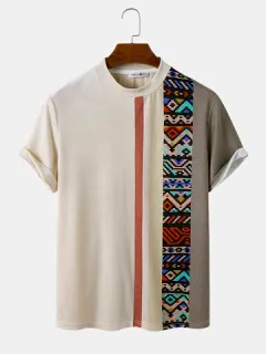 Patchwork T-shirts with geometric stripe print