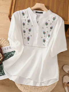 Cuello levantado con bordado floral Camisa
