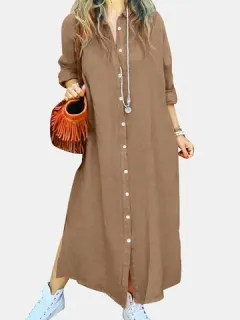 Dobladillo con abertura suelto liso Camisa Vestido
