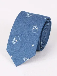 Corbatas de mezclilla de algodón para hombre Novio Cráneo Hueso de pescado Patrón Corbatas de cuello estrecho Corbata de fiesta