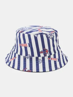 Women and Men Anchor Striped Pattern Bucket Hat