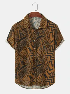Chevron Mixed Print Cotton Shirts