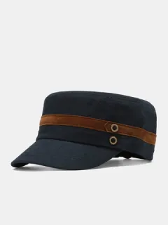 Men Buttons Decorative Flat Cap with Fabric Ribbon