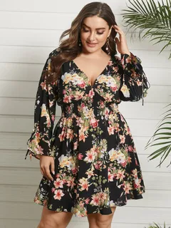 Corbata fruncida con estampado floral Vestido