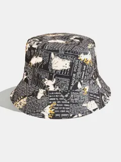 Painting Bucket with Letters and Cats for Women and Men Hat