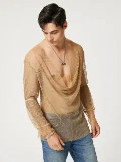 Sheer Mesh Swing Neck T-shirt