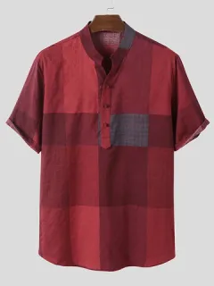 Turtleneck Plaid Short Sleeve Shirt
