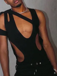 Hollow Out Sleeveless Triangle Bodysuit