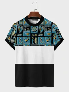 Ethnic Animal Pattern Colorblock T-shirts