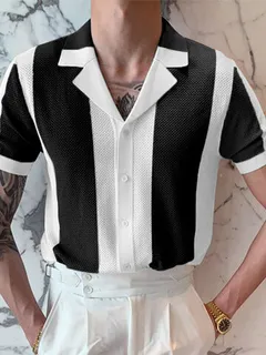 Mesh Colorblock Revere Collar Shirt