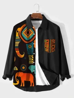 Geo Elephant Print Ethnic Shirts
