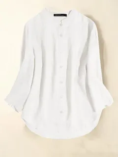 Blusa de cuello alto con ribete de volantes sólidos