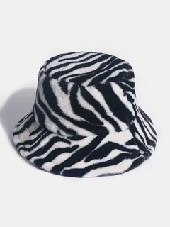 Fieltro para mujeres y hombres Zebra Patrón Terciopelo a prueba de viento Soft Cubo Sombrero