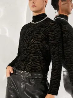 Men Sexy See Through Zebra Printed T-shirt