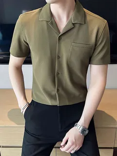 Solid Textured Revere Collar Shirt