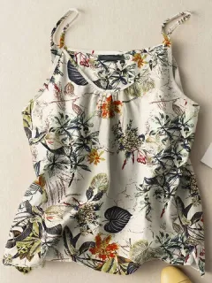 Camisola de espagueti con estampado tropical Planta
