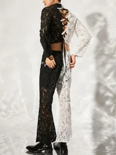 Two Tone Lace Blazer 2 Piece Outfits
