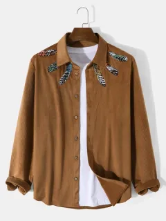 Button-Front Shirts with Feather Embroidery