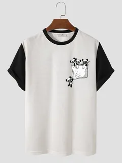 Cartoon Panda Contrast Printed T-shirts