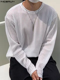 Mesh Striped Long Sleeve T-shirts